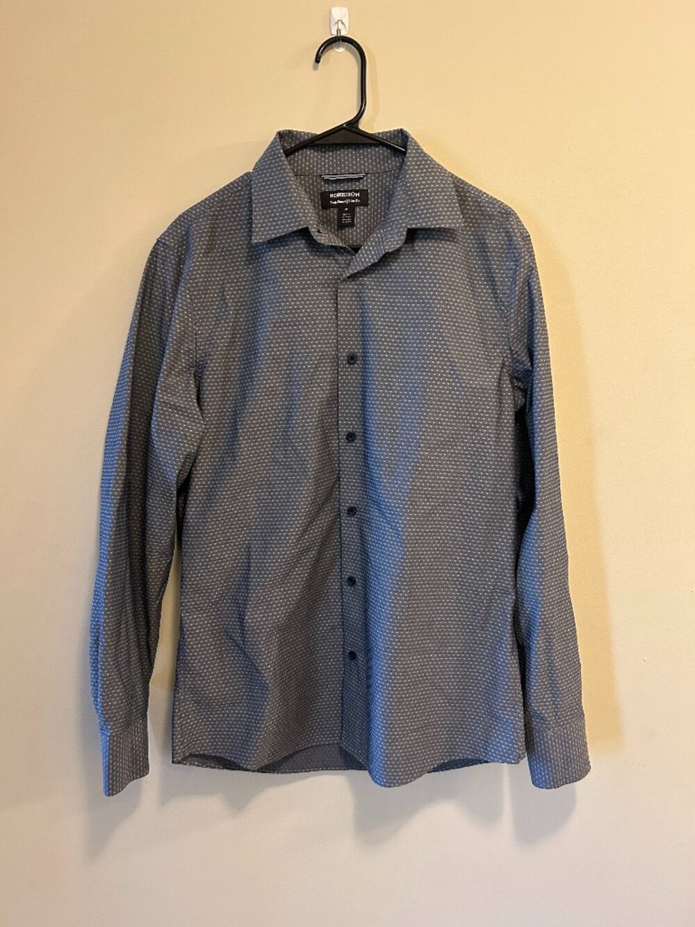 Nordstrom Tech-Smart Navy Micro Print Dress Shirt Trim Fit M